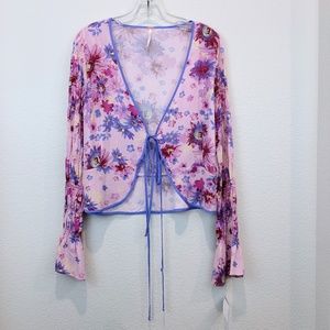 NWT Free People Venice Top Rose Combo Tie Front Floral Pattern Bohemian Small